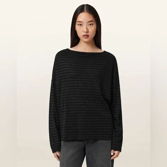 ALLSAINTS RITA STRIPED SHIMMER TOP - Picture 1 of 9